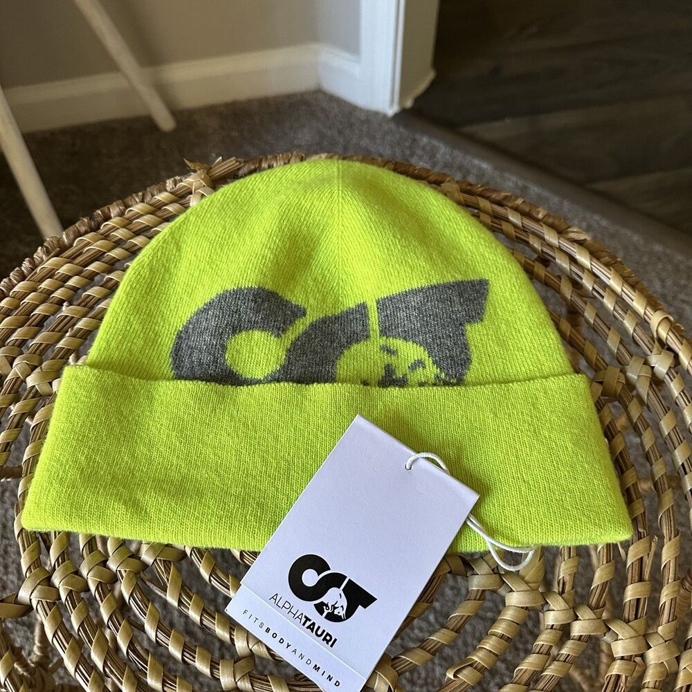 Alpha Tauri Red Bull Neon Yellow & Gray Winter Knit Beanie Hat NWT MSRP $90